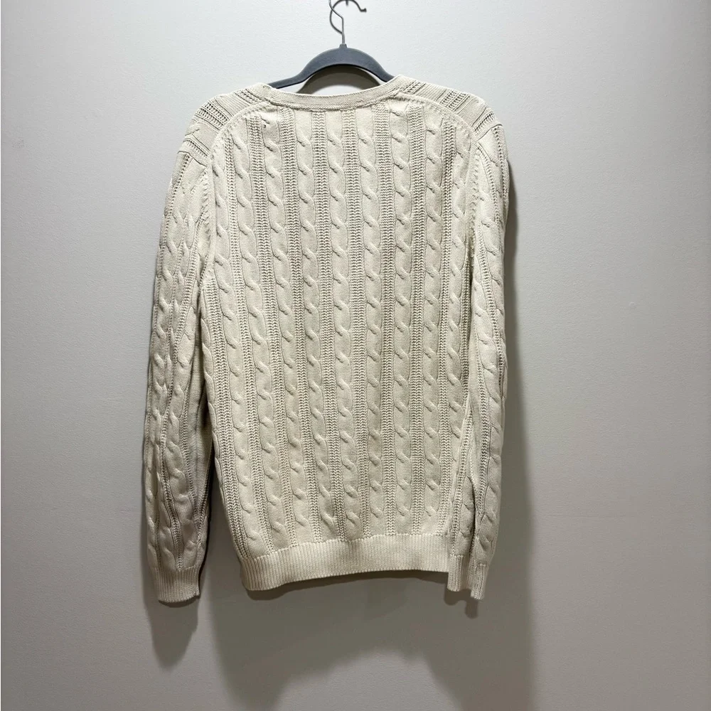 TOMMY BAHAMA • Men’s Cream Beige Cable Knit Cotton Sweater Crewneck Size M